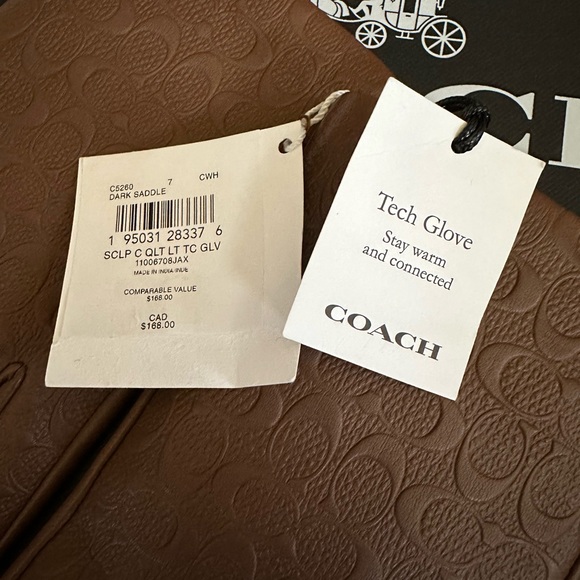 NWT Coach Signature Leather Tech Gloves size 7 $168 retail - Picture 5 of 9